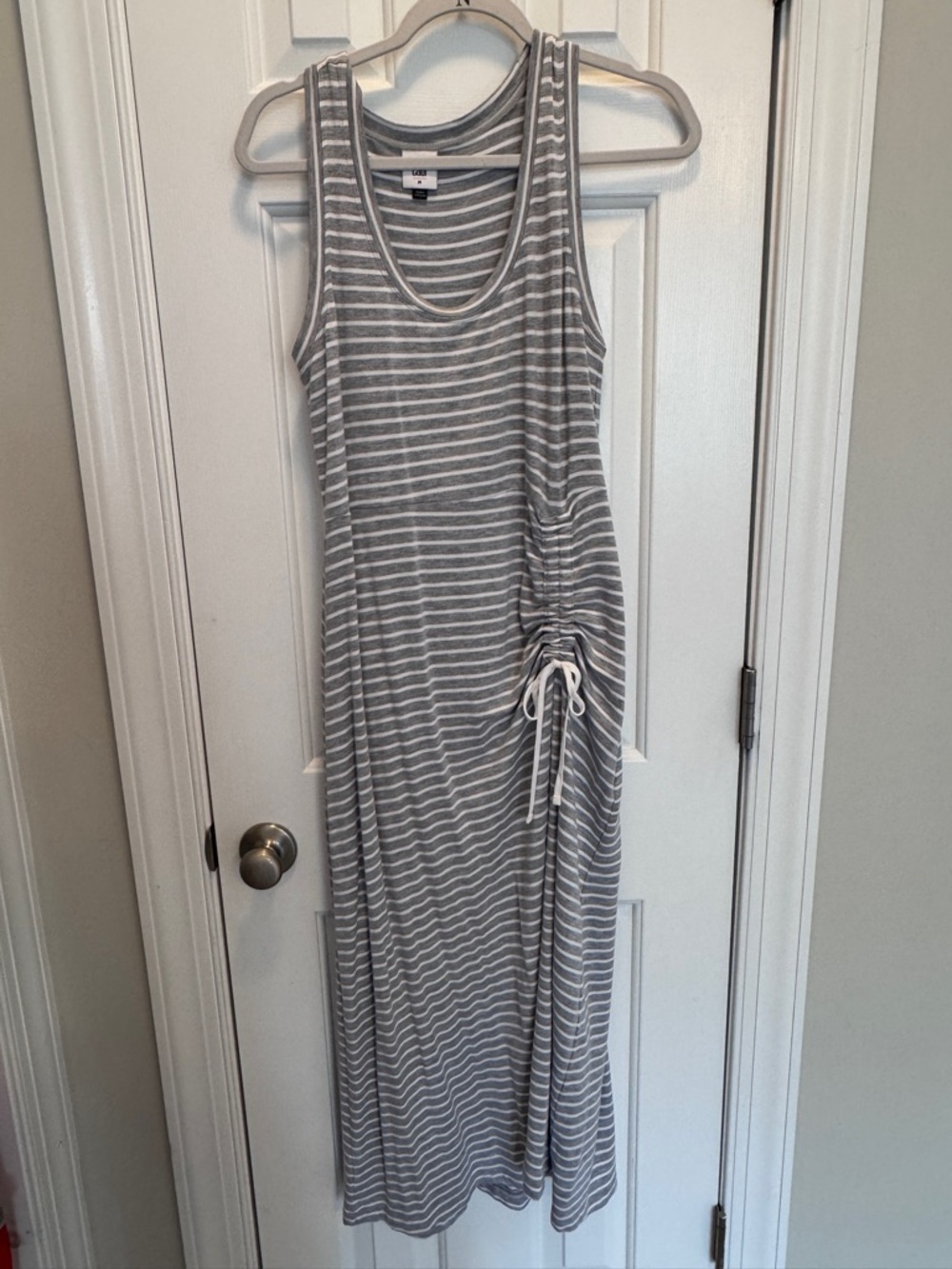 CAbi Gray and White Striped Tank Maxi Dress